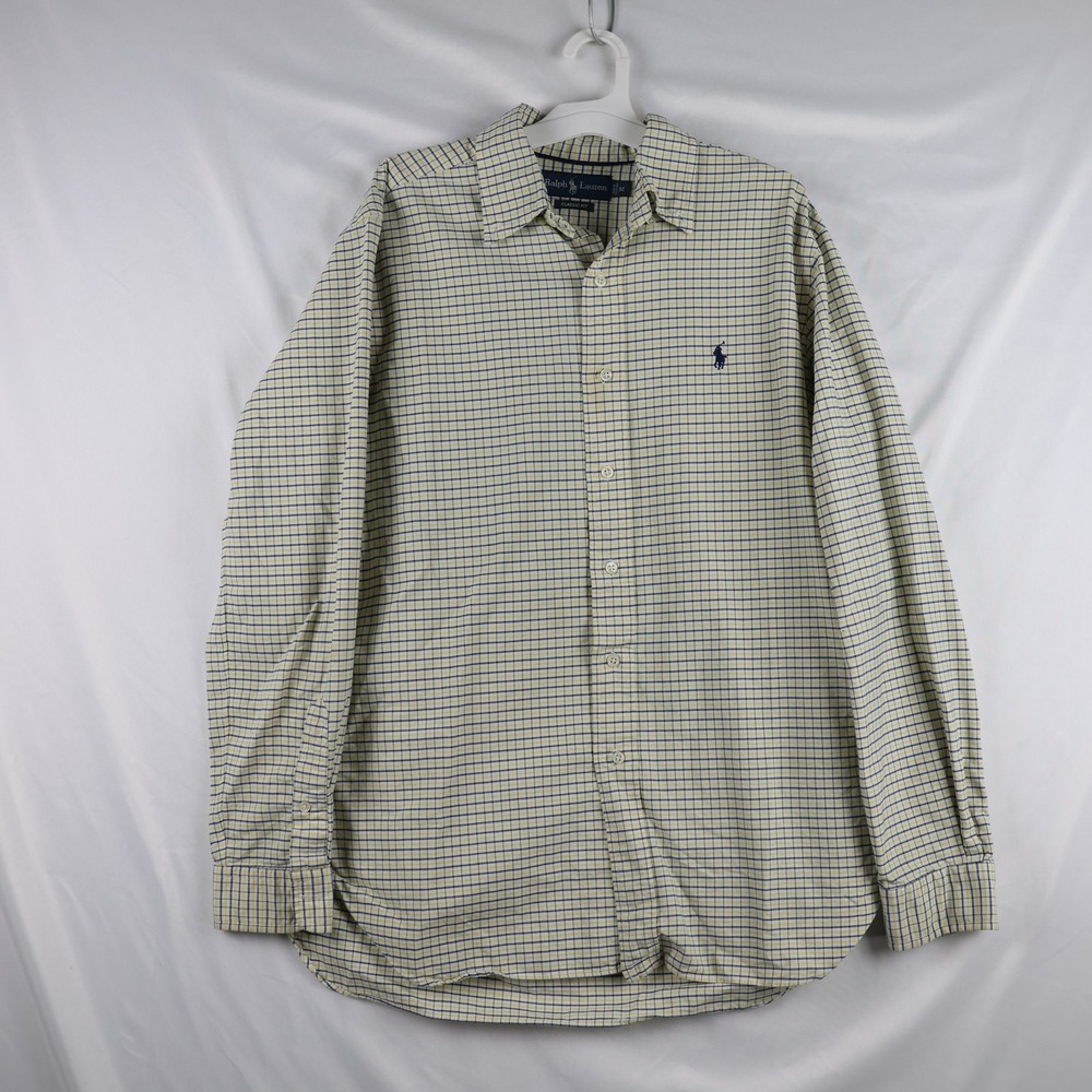 Ralph Lauren Shirt Mens Medium Classic Fit Long Sleeve Polo Pony Plaid Dress Shi